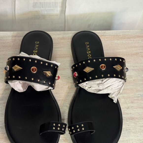 BAMBOO Black and Red Studded Sandals - Picture 1 of 5